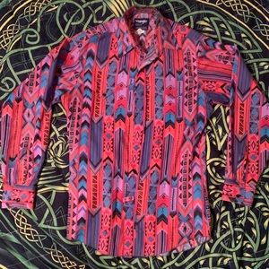 Colorful Western Cowboy Cut Button Down Long Sleeve Shirt 🔺🔹🤠